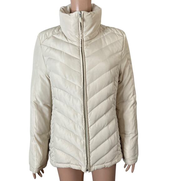 Kenneth Cole Reaction Jacket Womens Large Quilted Down Feather Off White - Picture 3 of 14